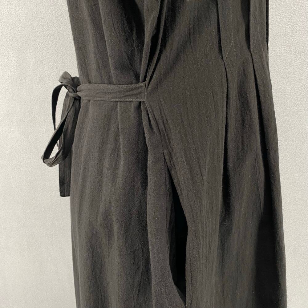 Vtg 80s 90s Two Potato Button Down Tie Back Short Sleeve Maxi Dress XS Black NOS - Picture 9 of 16
